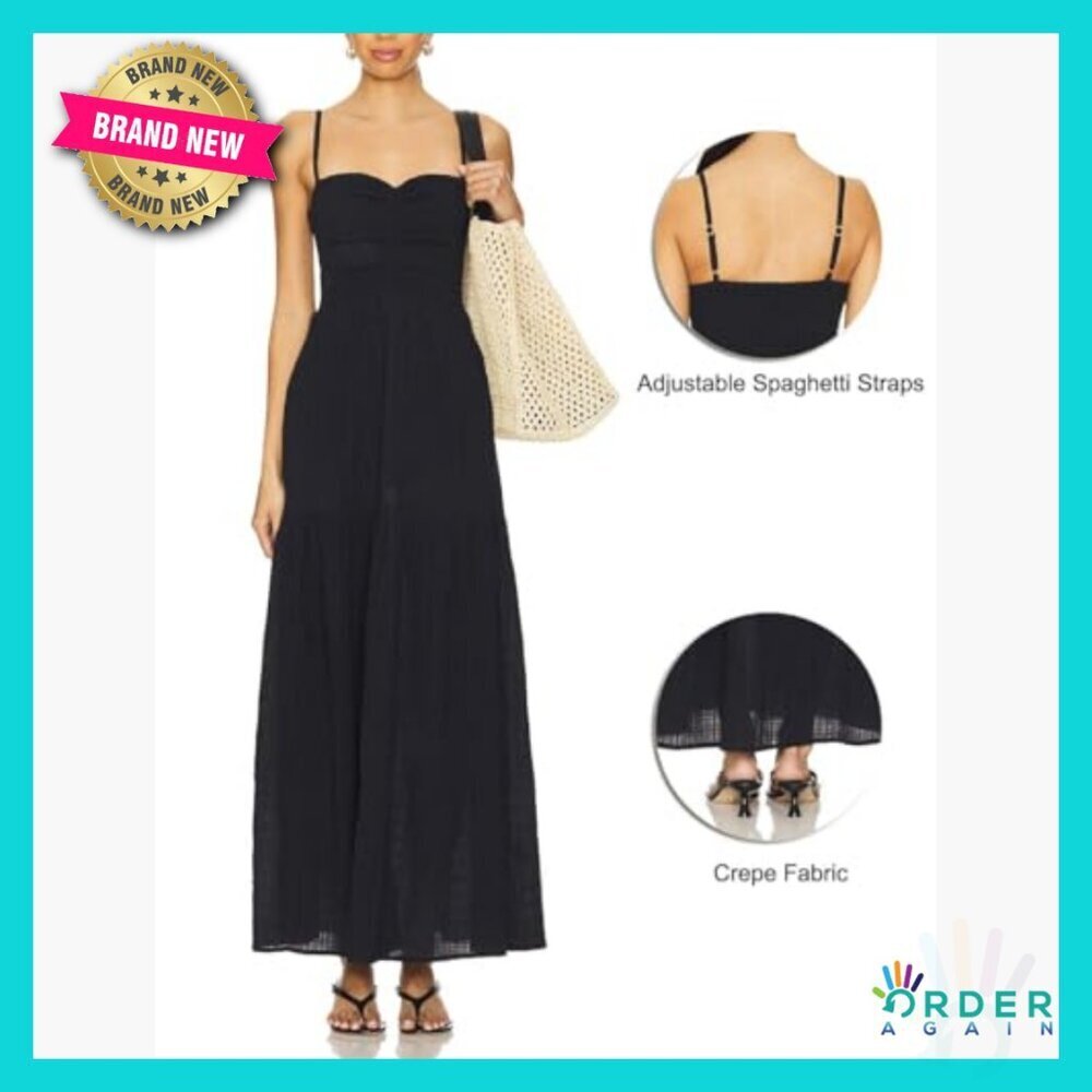 Adjustable Straps Smocked Maxi Dress Tiered Boho Summer Beach Sundress - Picture 6 of 7